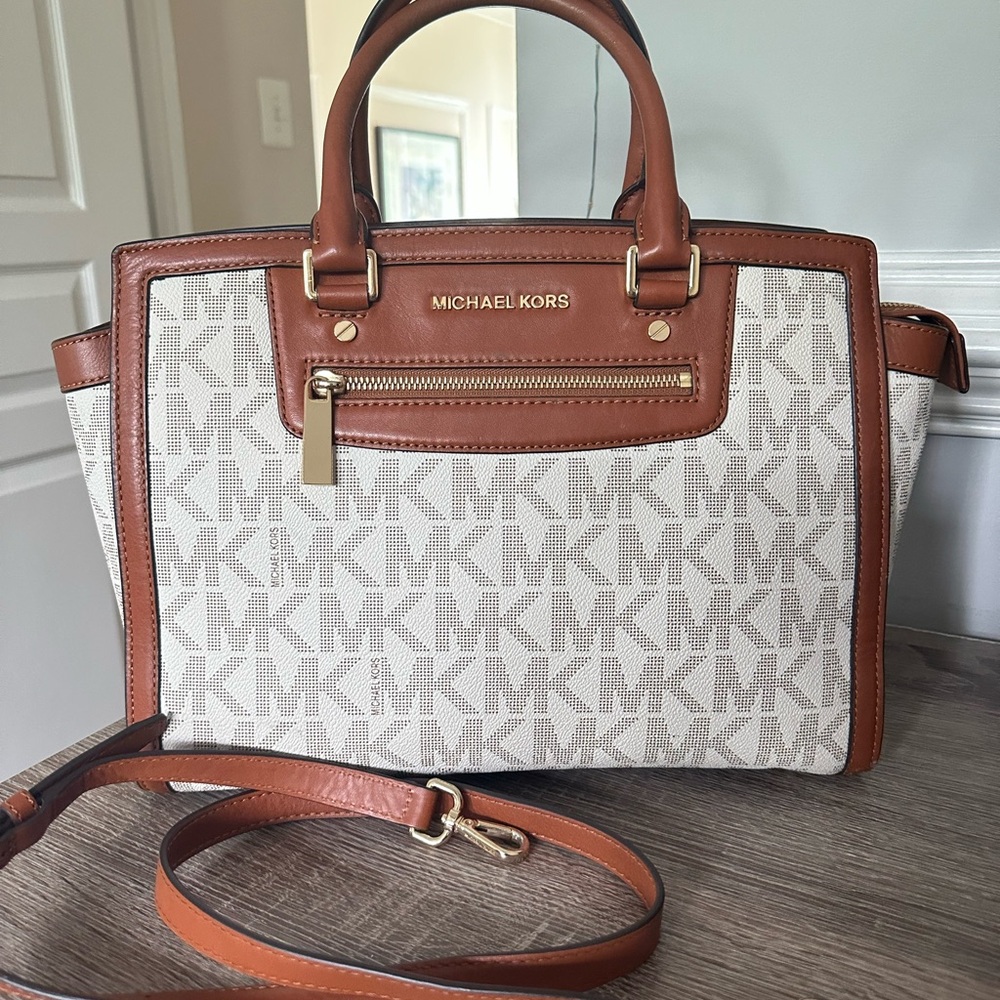 Micheal Kors Brown and Cream Medium Square Purse